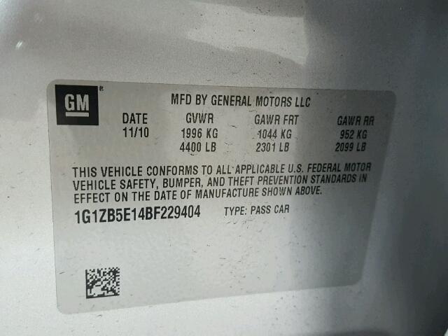 1G1ZB5E14BF229404 - 2011 CHEVROLET MALIBU LS GRAY photo 10