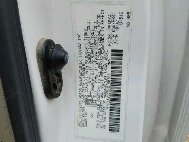 5TDZA23C34S190787 - 2004 TOYOTA SIENNA CE WHITE photo 10