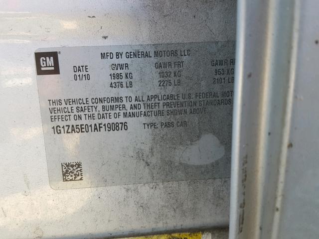 1G1ZA5E01AF190876 - 2010 CHEVROLET MALIBU LS ვერცხლისფერი ფოტო 10