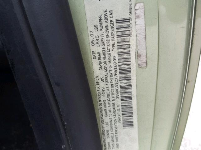 3VWRG31CX7M518909 - 2007 VOLKSWAGEN NEW BEETLE მწვანე ფოტო 10