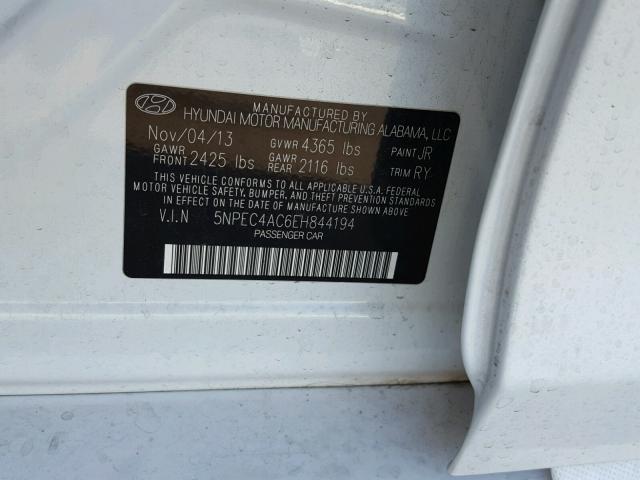 5NPEC4AC6EH844194 - 2014 HYUNDAI SONATA WHITE photo 10