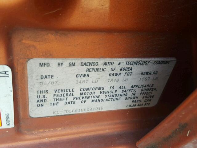 KL1TD56618B044946 - 2008 CHEVROLET AVEO BASE Қызғылт сары фото 10