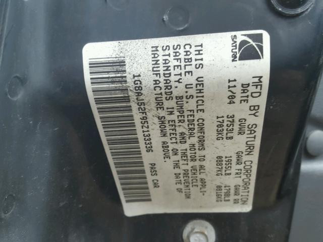 1G8AJ52F95Z133336 - 2005 SATURN ION LEVEL BLACK photo 10