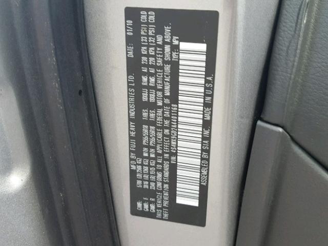 4S4WX9GD2A4401168 - 2010 SUBARU TRIBECA LI SILVER photo 10