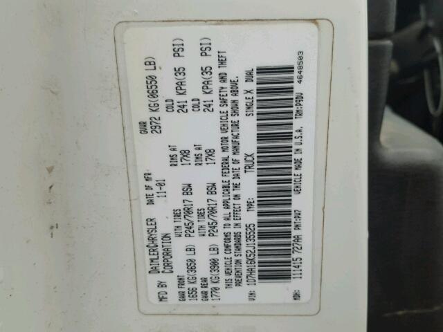 1D7HA16K52J135525 - 2002 DODGE RAM 1500 WHITE photo 10