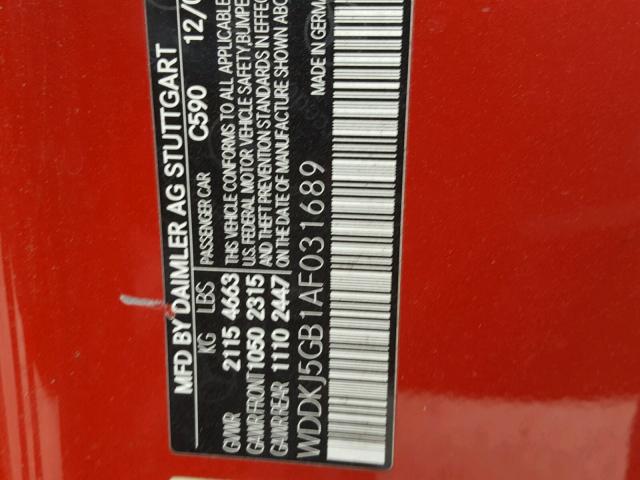 WDDKJ5GB1AF031689 - 2010 MERCEDES-BENZ E 350 RED photo 10