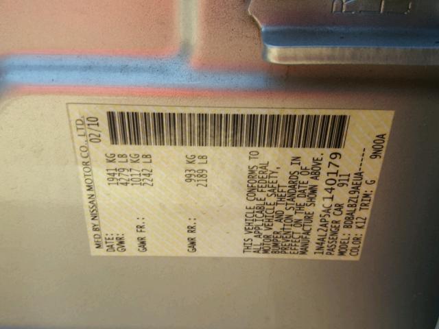 1N4AL2AP5AC140179 - 2010 NISSAN ALTIMA BAS SILVER photo 10