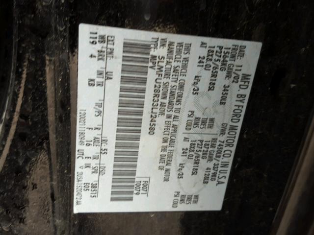 5LMFU28R33LJ24580 - 2003 LINCOLN NAVIGATOR BLACK photo 10