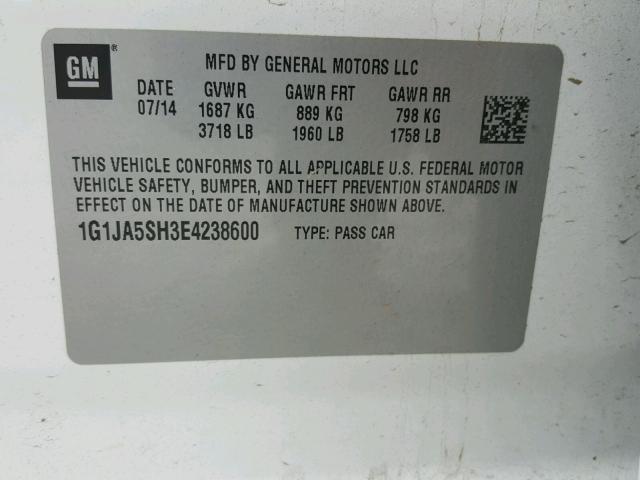 1G1JA5SH3E4238600 - 2014 CHEVROLET SONIC LS WHITE photo 10