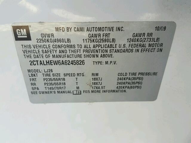 2CTALHEW6A6245826 - 2010 GMC TERRAIN WHITE photo 10