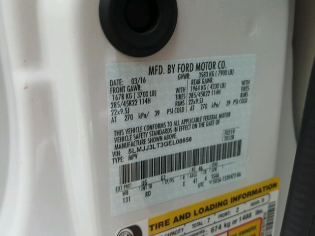 5LMJJ3LT3GEL08858 - 2016 LINCOLN NAVIGATOR WHITE photo 10