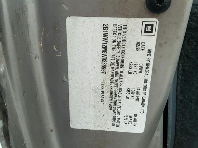 2G1WW12M8W9236997 - 1998 CHEVROLET MONTE CARL ნაცრისფერი ფოტო 10