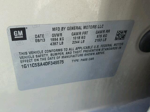 1G11C5SA4DF349575 - 2013 CHEVROLET MALIBU 1LT 金色 照片 10