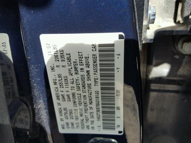 1HGCP36878A018140 - 2008 HONDA ACCORD EXL Mavi foto 10