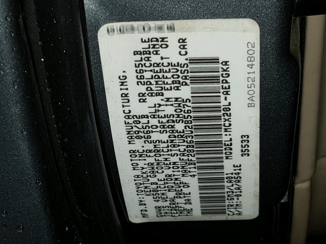 4T1BF28B63U285675 - 2003 TOYOTA AVALON XL GRAY photo 10