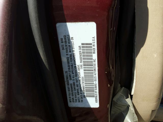 4S3BH665117612224 - 2001 SUBARU LEGACY OUT BURGUNDY photo 10