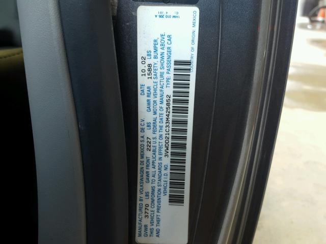 3VWDD21C33M425852 - 2003 VOLKSWAGEN NEW BEETLE 灰色 照片 10