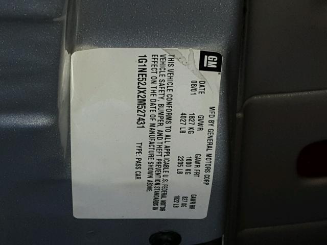 1G1NE52JX2M527431 - 2002 CHEVROLET MALIBU LS ვერცხლისფერი ფოტო 10