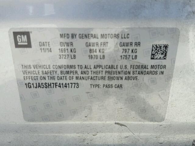 1G1JA5SH7F4141773 - 2015 CHEVROLET SONIC LS SILVER photo 10