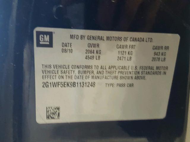 2G1WF5EK9B1131248 - 2011 CHEVROLET IMPALA LS BLUE photo 10