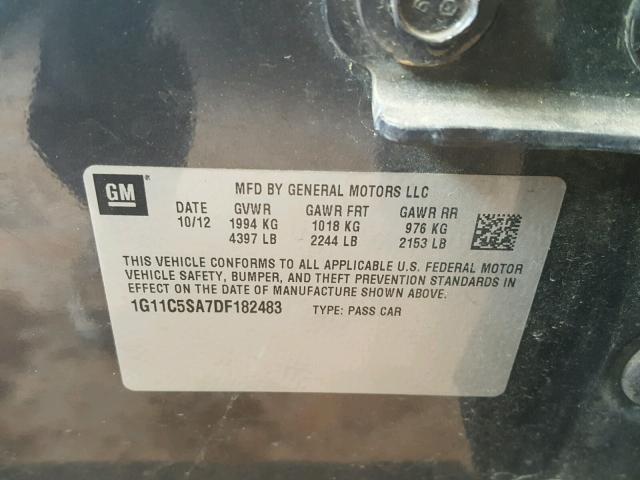 1G11C5SA7DF182483 - 2013 CHEVROLET MALIBU 1LT ნაცრისფერი ფოტო 10