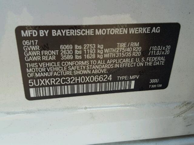 5UXKR2C32H0X06624 - 2017 BMW X5 SDRIVE3 WHITE photo 10