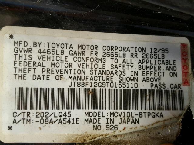 JT8BF12G9T0155110 - 1996 LEXUS ES BLACK photo 10