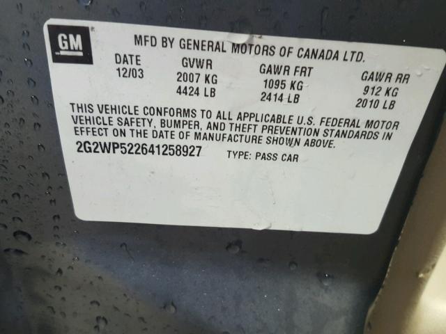 2G2WP522641258927 - 2004 PONTIAC GRAND PRIX GRAY photo 10