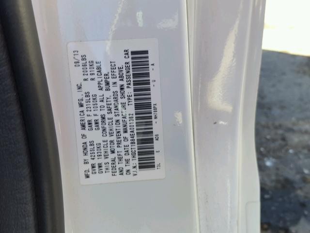 1HGCT1B84EA001362 - 2014 HONDA ACCORD EXL WHITE photo 10