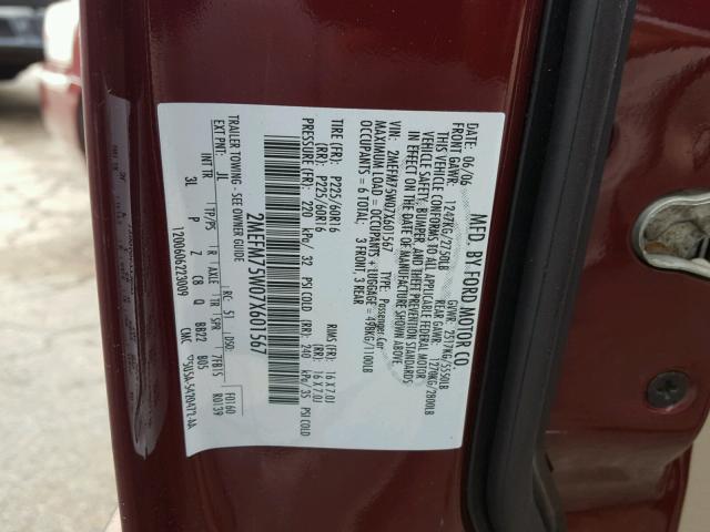 2MEFM75W07X601567 - 2007 MERCURY GRAND MARQ MAROON photo 10