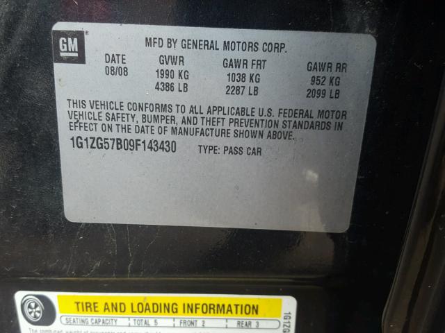 1G1ZG57B09F143430 - 2009 CHEVROLET MALIBU LS Qara foto 10