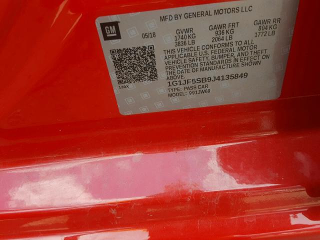 1G1JF5SB9J4135849 - 2018 CHEVROLET SONIC PREM RED photo 10