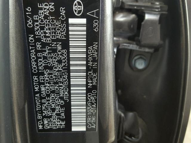 JTDKDTB34G1133368 - 2016 TOYOTA PRIUS C GRAY photo 10