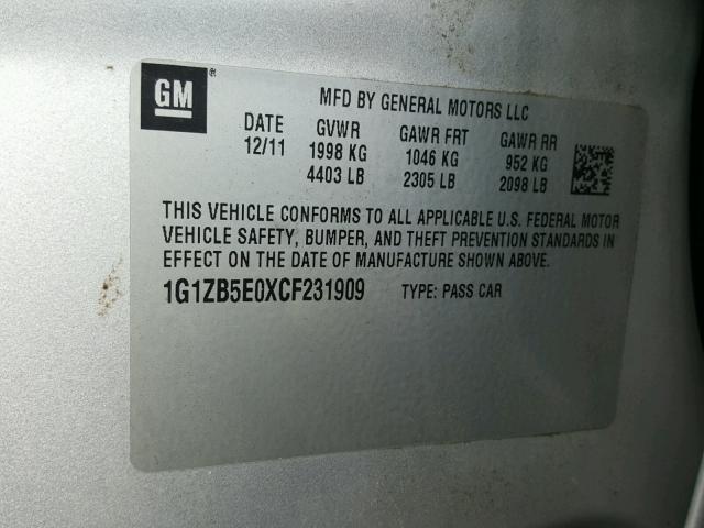 1G1ZB5E0XCF231909 - 2012 CHEVROLET MALIBU LS Gümüş foto 10