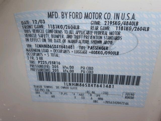 1LNHM86SX4Y641481 - 2004 LINCOLN LS 白色 照片 10