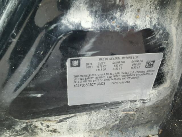 1G1PG5SC2C7198423 - 2012 CHEVROLET CRUZE LT BLACK photo 10