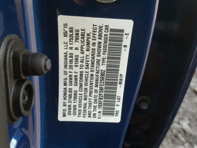 19XFB2F59FE256902 - 2015 HONDA CIVIC BLUE photo 10