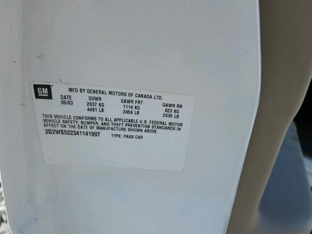 2G2WS522341141997 - 2004 PONTIAC GRAND PRIX Білий фото 10