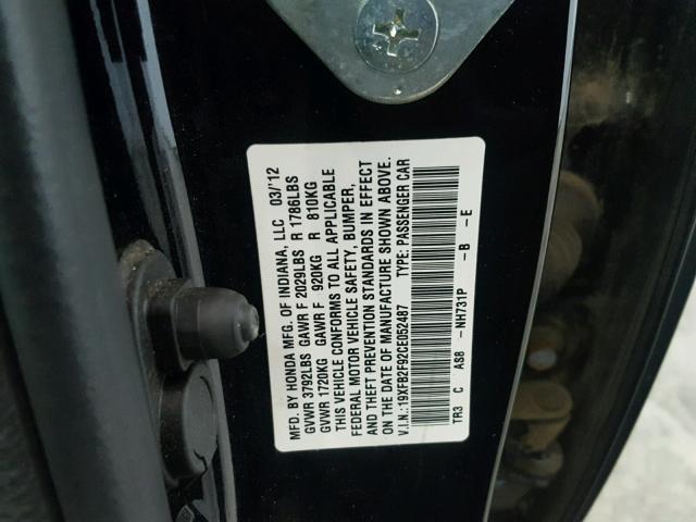 19XFB2F92CE052487 - 2012 HONDA CIVIC EXL 黑色 照片 10