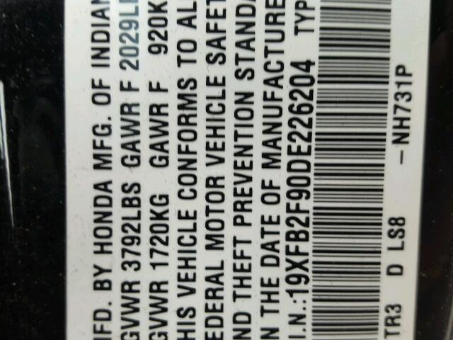 19XFB2F90DE226204 - 2013 HONDA CIVIC EXL 黑色 照片 10