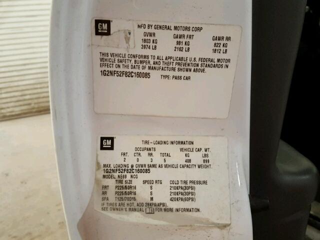 1G2NF52F82C160085 - 2002 PONTIAC GRAND AM S 白色 照片 10