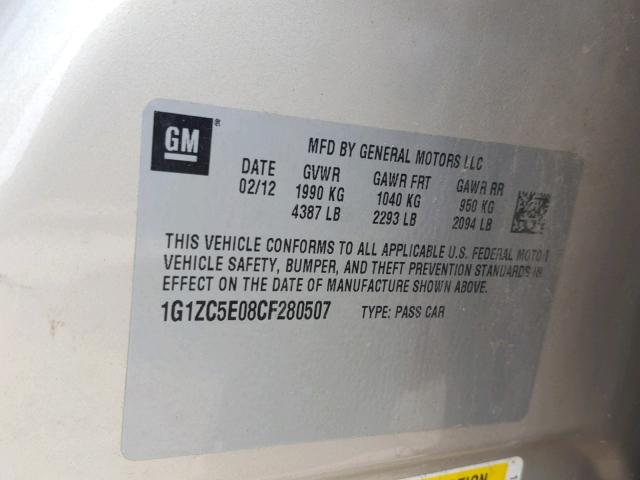 1G1ZC5E08CF280507 - 2012 CHEVROLET MALIBU 1LT GOLD photo 10