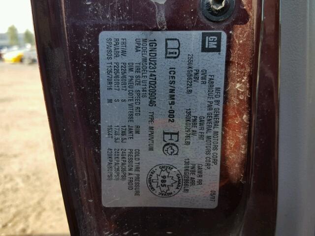 1GNDU23147D209046 - 2007 CHEVROLET UPLANDER L 勃艮第红 照片 10