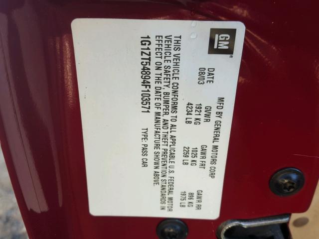 1G1ZT54894F103571 - 2004 CHEVROLET MALIBU LS Қызыл фото 10