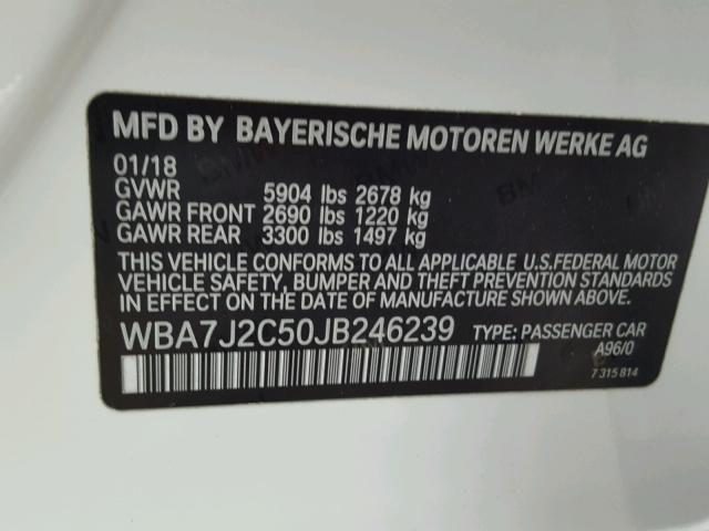 WBA7J2C50JB246239 - 2018 BMW 740 XE WHITE photo 10