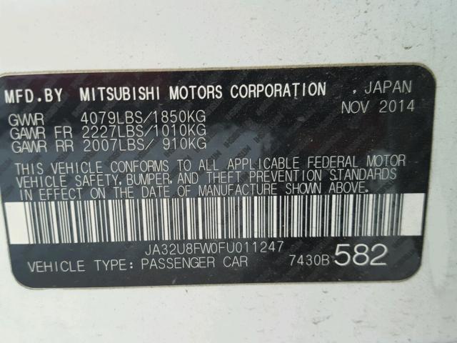 JA32U8FW0FU011247 - 2015 MITSUBISHI LANCER GT WHITE photo 10