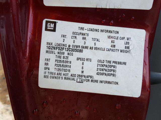 1G2NF52F12C305080 - 2002 PONTIAC GRAND AM S Tünd qırmızı foto 10