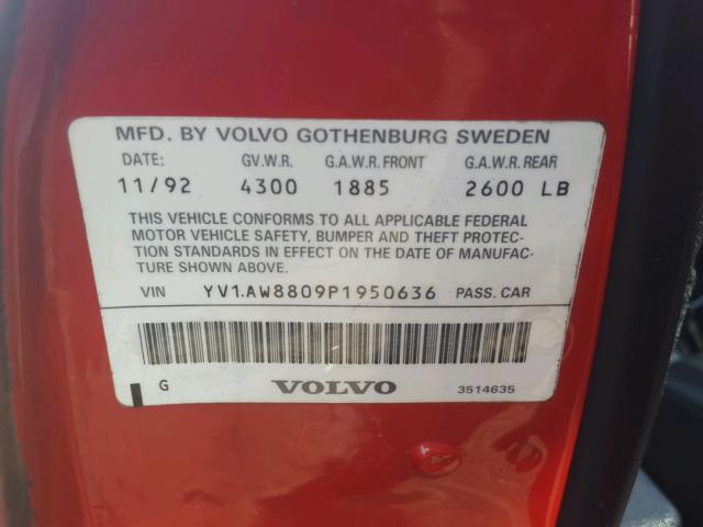 YV1AW8809P1950636 - 1993 VOLVO 240 RED photo 10