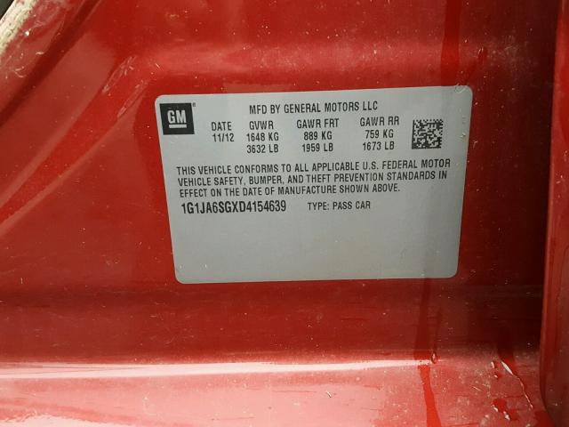 1G1JA6SGXD4154639 - 2013 CHEVROLET SONIC LS RED photo 10