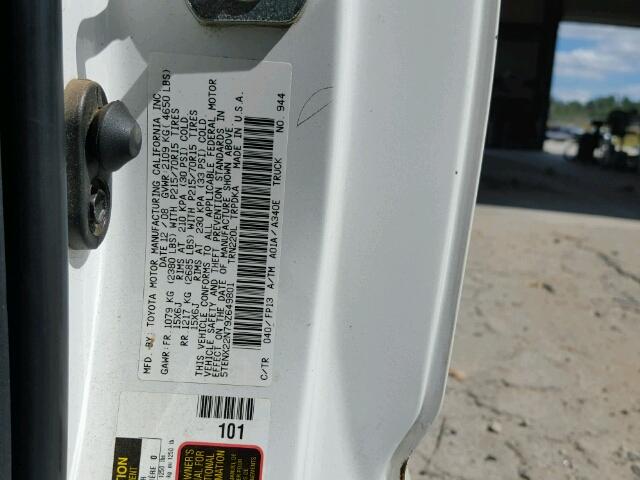 5TENX22N79Z649801 - 2009 TOYOTA TACOMA WHITE photo 10